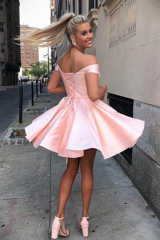 A-Line Satin Off-Shoulder Homecoming Dress