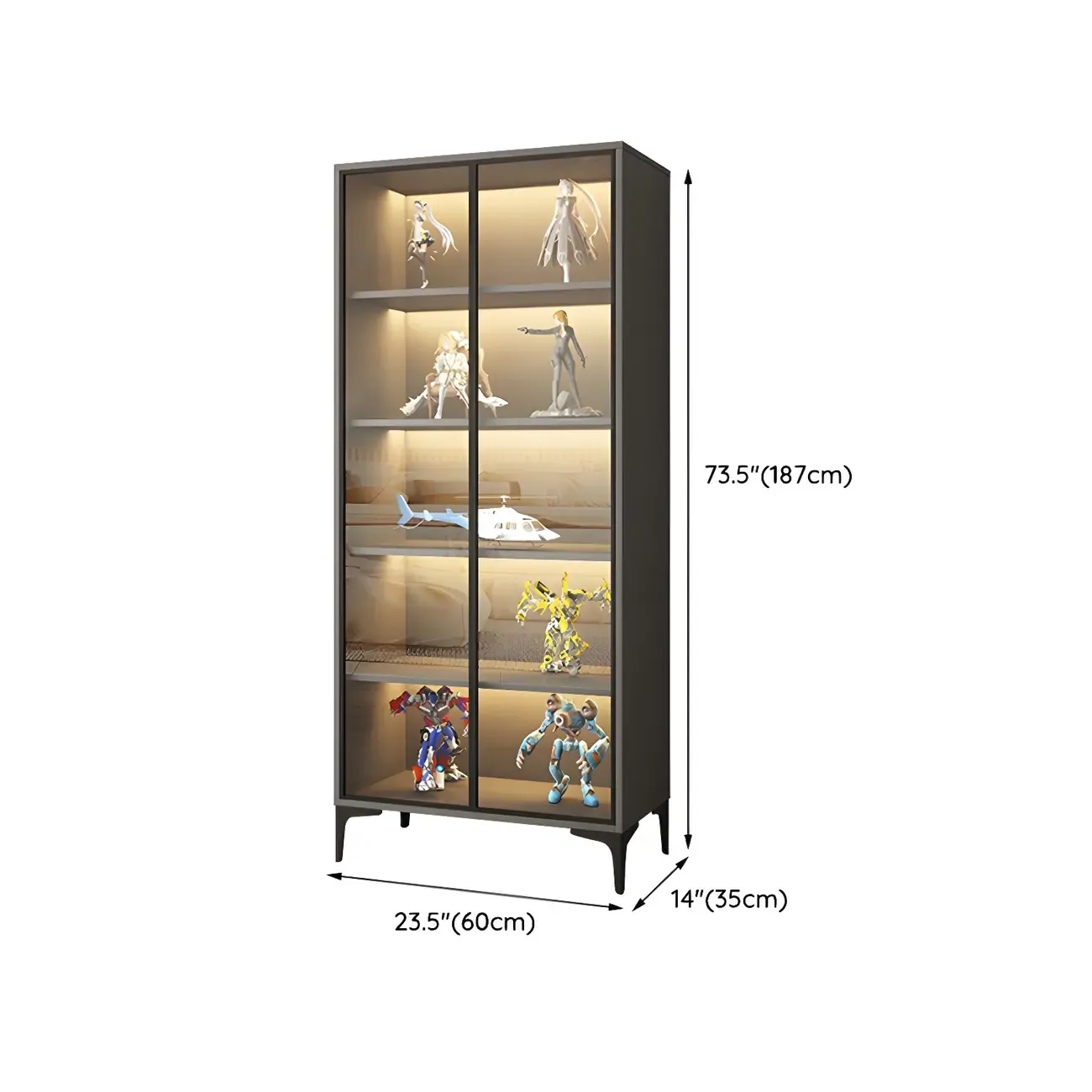 Freestanding Black Tempered Glass Wood Display Cabinet