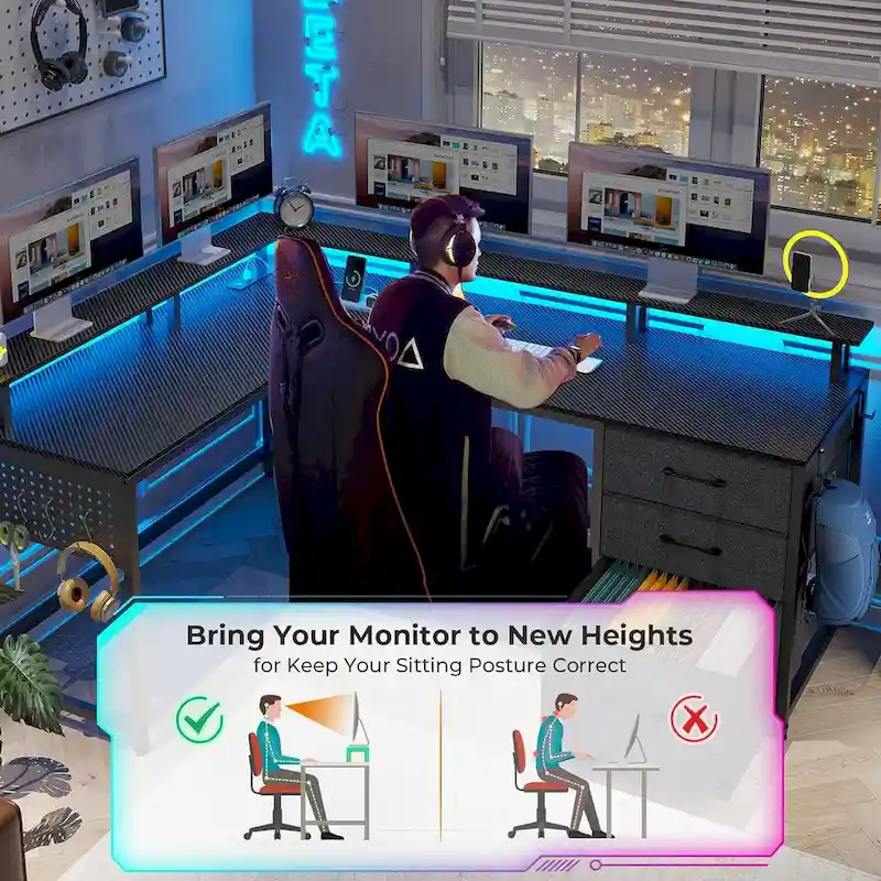 63.8 L Shaped Desk, Reversible Computer Desk Gaming Desk