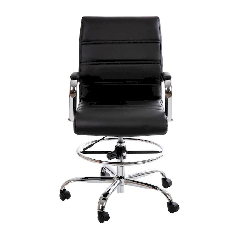 Mid-Back LeatherSoft Drafting Chair with Adjustable Foot Ring and Chrome Base