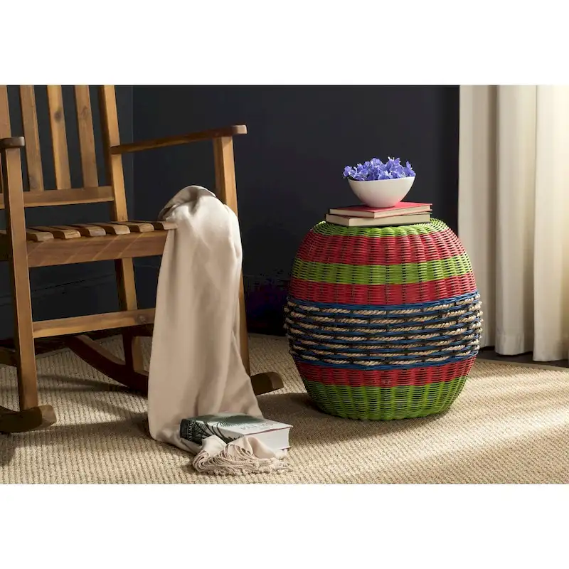 SAFAVIEH Kiriko Multi Wicker Rattan Barrel Stool - 18 x 18 x 18 - 18Wx18Dx18H