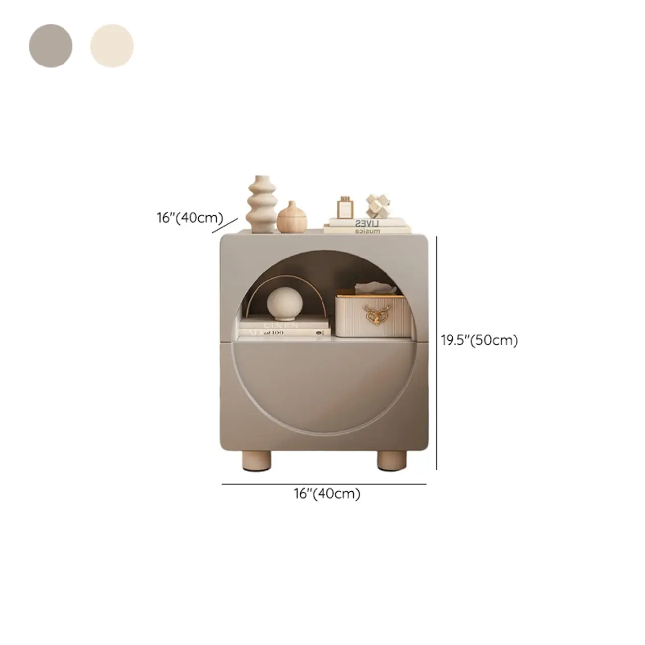 Modern 2-Tier Wooden Small Nightstand in White/Grey