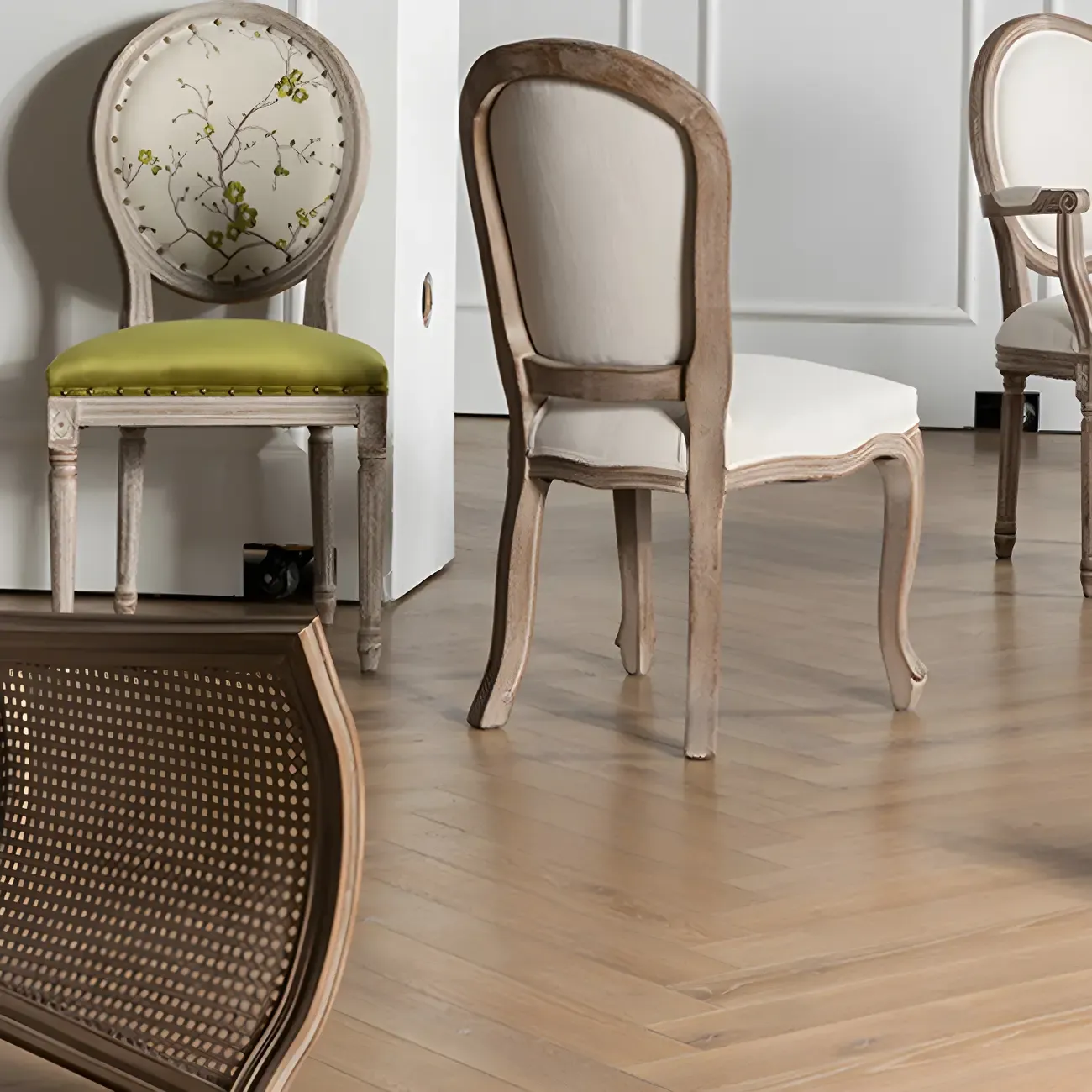 Upholstered King Louis Back Light Wood Dining Chair