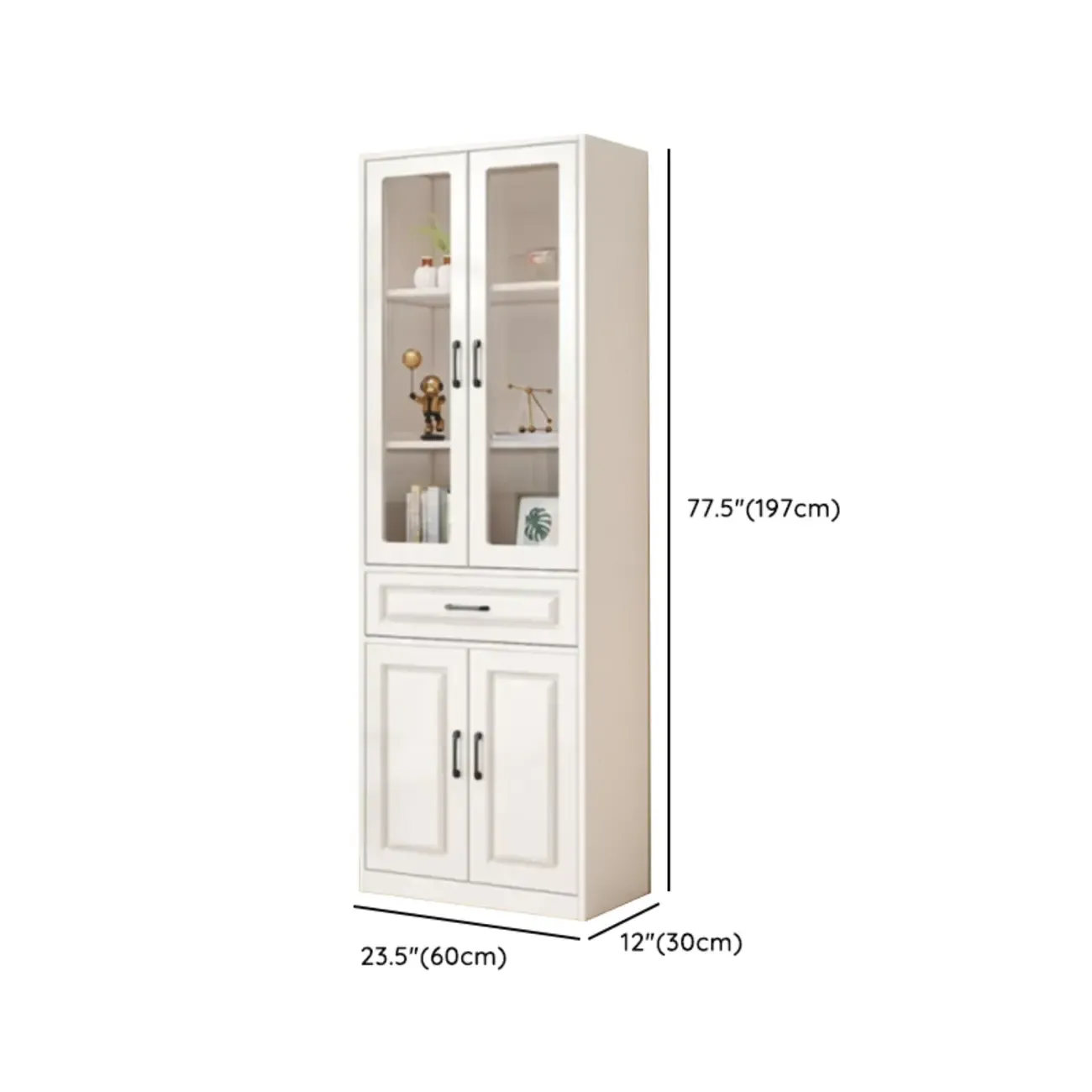 Rectangular White Wood Vertical Display Bookcase with Drawers