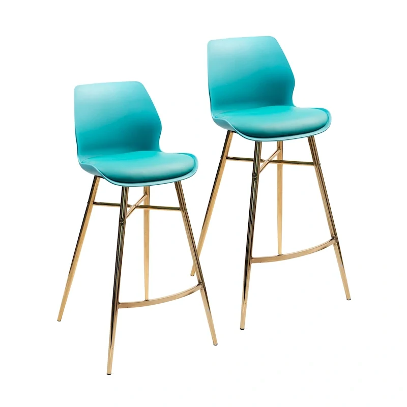 Bar Stools Set of 2, PU Leather, Gold Chrome Legs