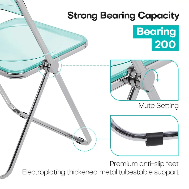 Transparent Acrylic Stackable Folding Dining Chair w/ Metal Frame, Single - 29.1(H) x 18.1(W) x 18.5(D)