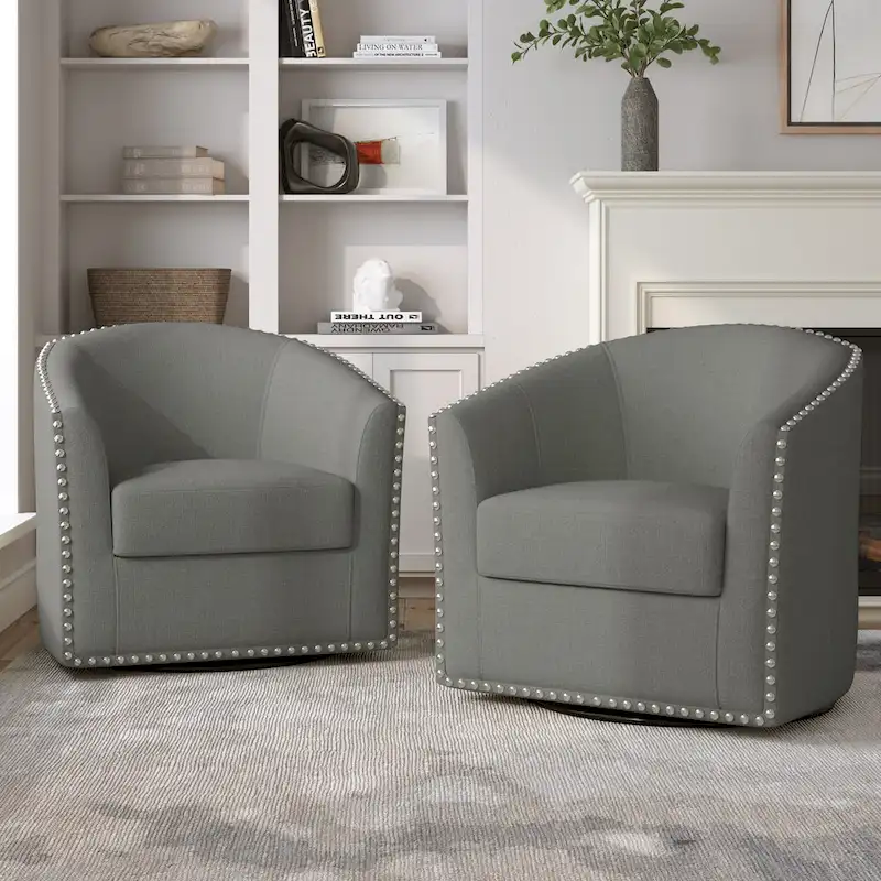 Nailhead Trim Upholstered Swivel Accent Chair