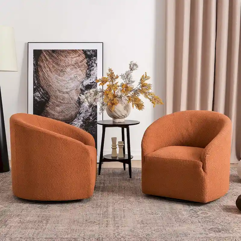 KINWELL 32 W Boucle Upholstered Swivel Barrel Armchair (Set of 2)
