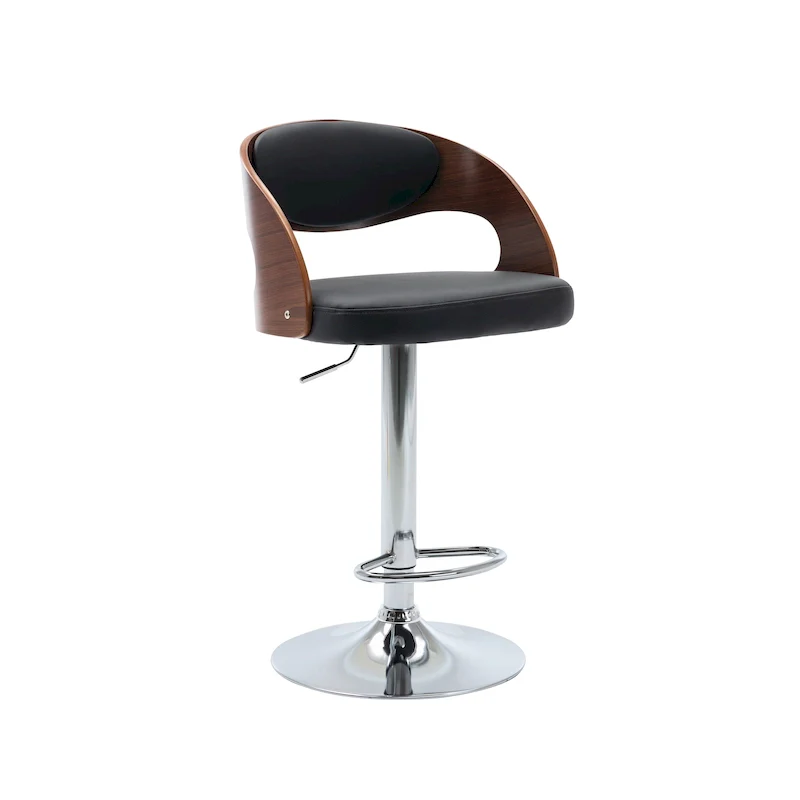Height Adjustable Bar Stool, PU Leather, 360° Swivel, Gas Lift, Chrome Pedestal Base, Modern Style, Black / White, 1 Person
