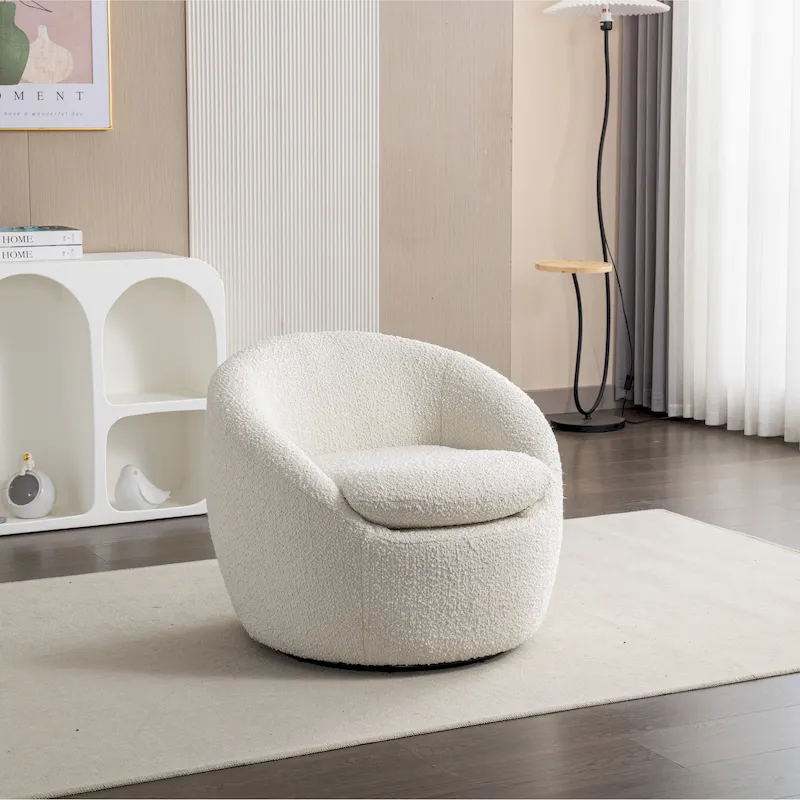 Swivel Barrel Chair - 360° Rotation - Boucle Fabric