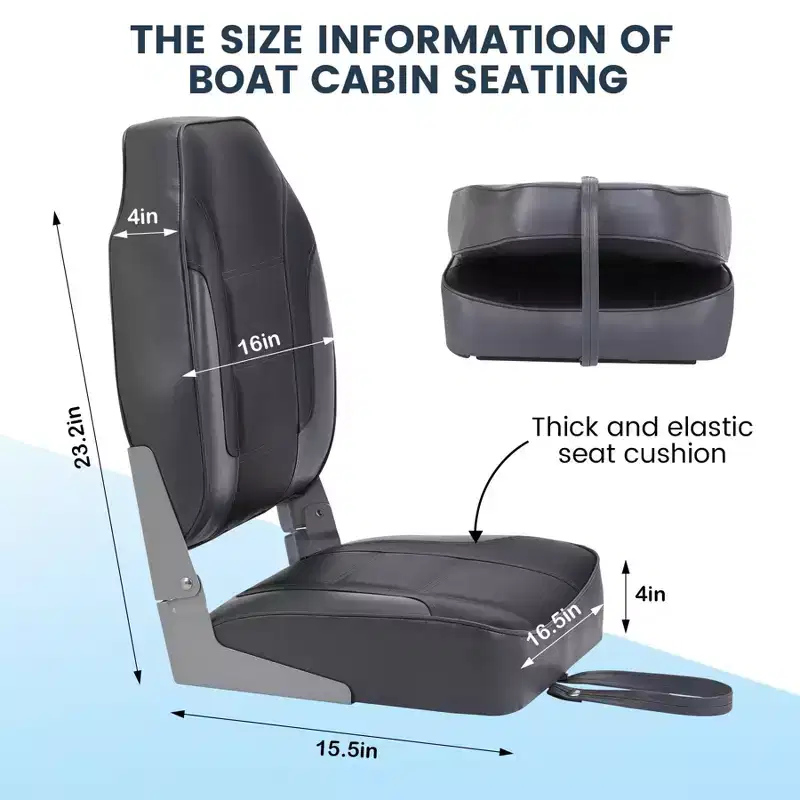 Boat Seats 2 Packs, Folding High Back Fishing Waterproof Pontoon Boat Seat, Boat Chairs with Stainless Steel Screws, Thickened Cushion