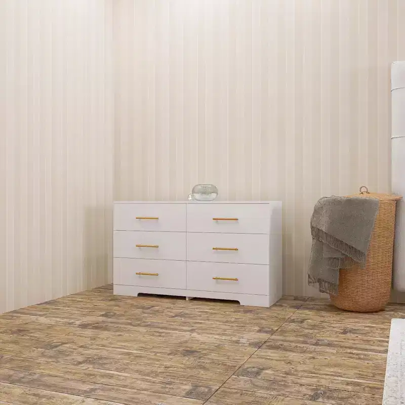 White 6-Drawer Chest Of Drawers Dresser With Golden Handle