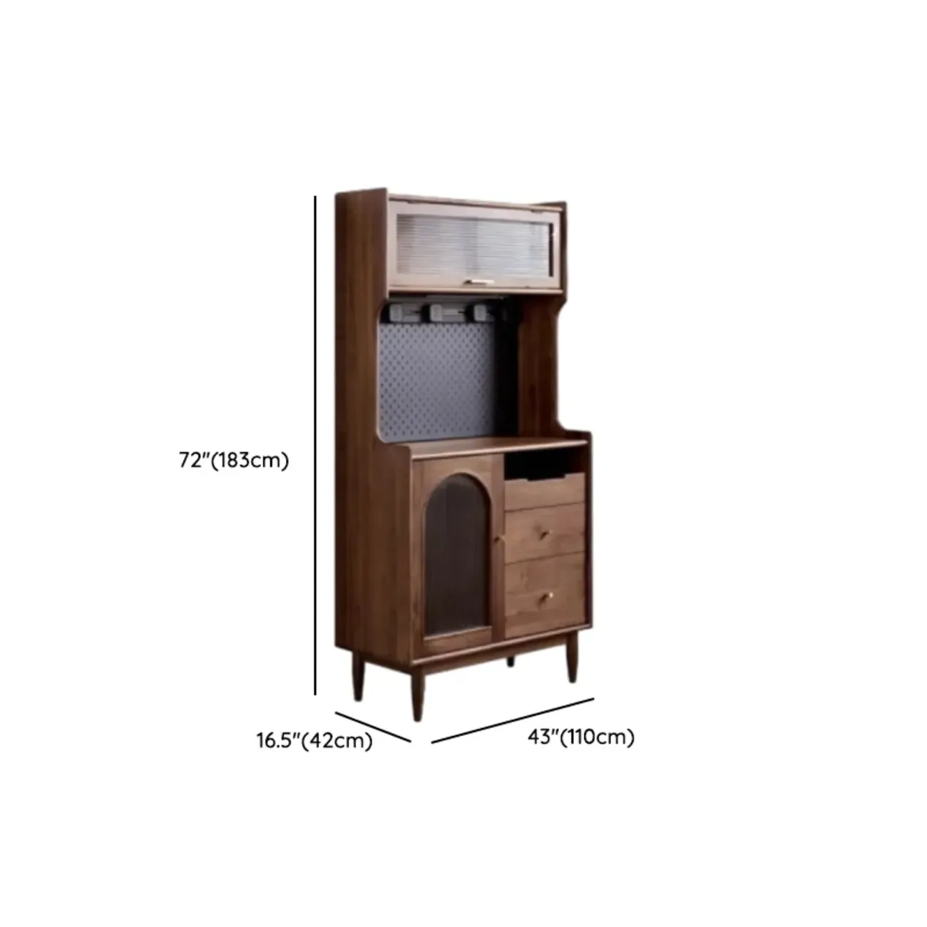 Lighting Brown Wooden Kitchen Buffet Cabinet with Hutch