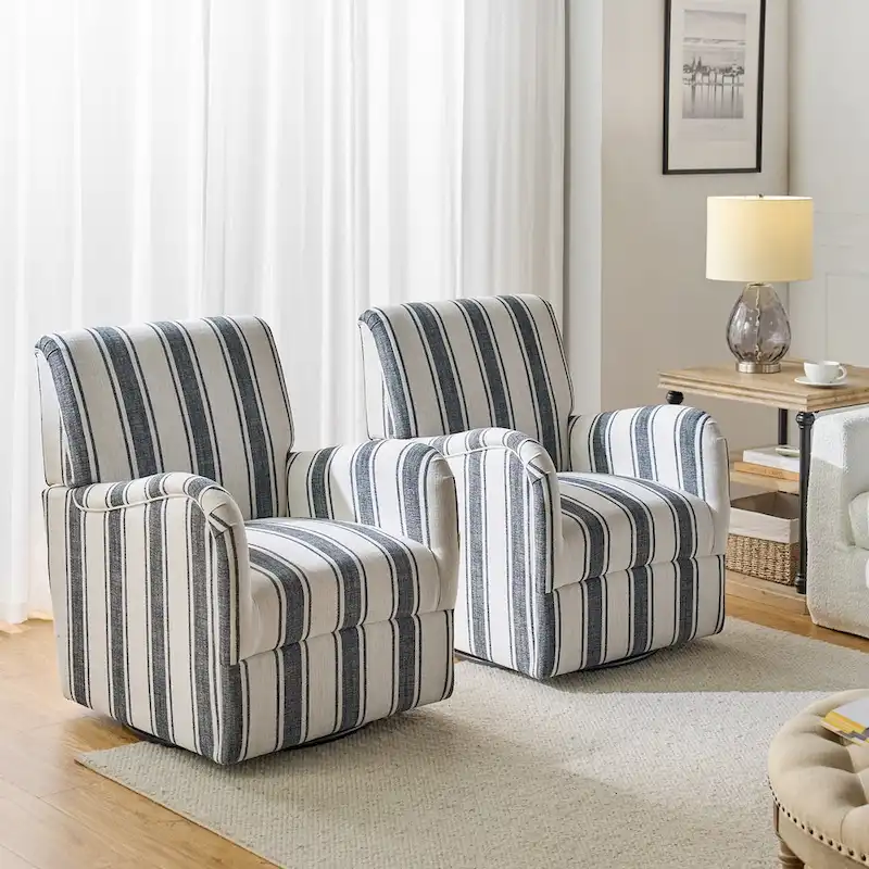 Pancy Traditional Swivel Armchair with Jacobean Strip Pattern