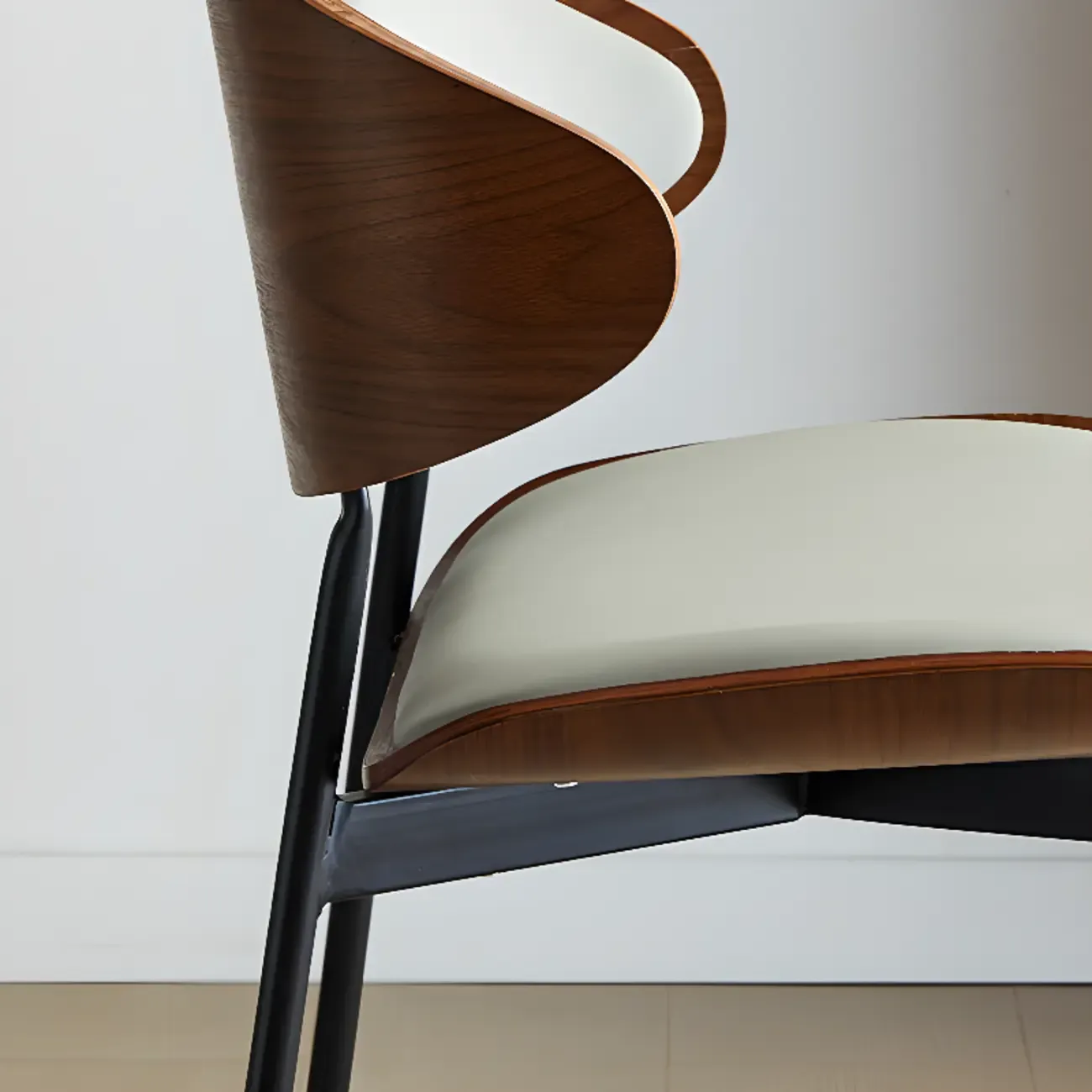 Black Leather Seat Curved Back Dining Chair