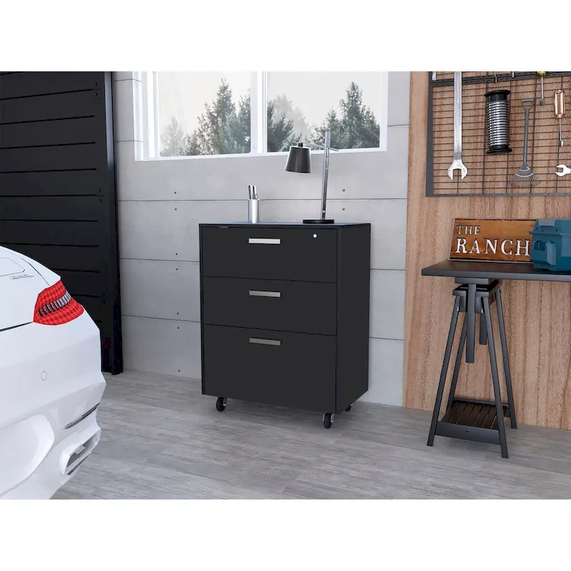 Black 3-Drawer Storage Cabinet with Casters, for 1 Person