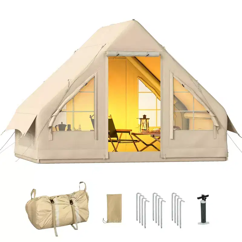 Outsunny Inflatable Camping Tent with Hand Pump, Easy Setup, 4 Season Blow Up Tent, with Mesh Windows and Doors