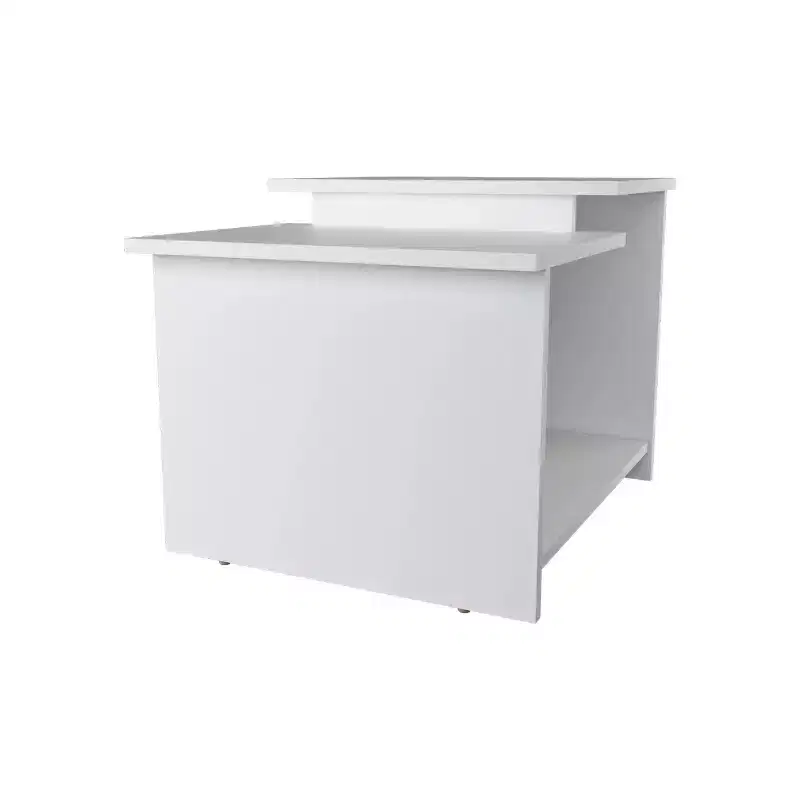 White Modern Coffee Table with Open Storage, Three-Shelf Rectangular Sleek Organizer Display Table for Living Room
