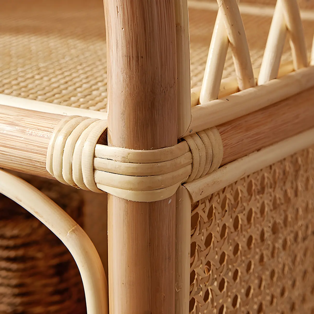 Light Wood Arch Rattan Bookshelf 5-Tier Bookcase