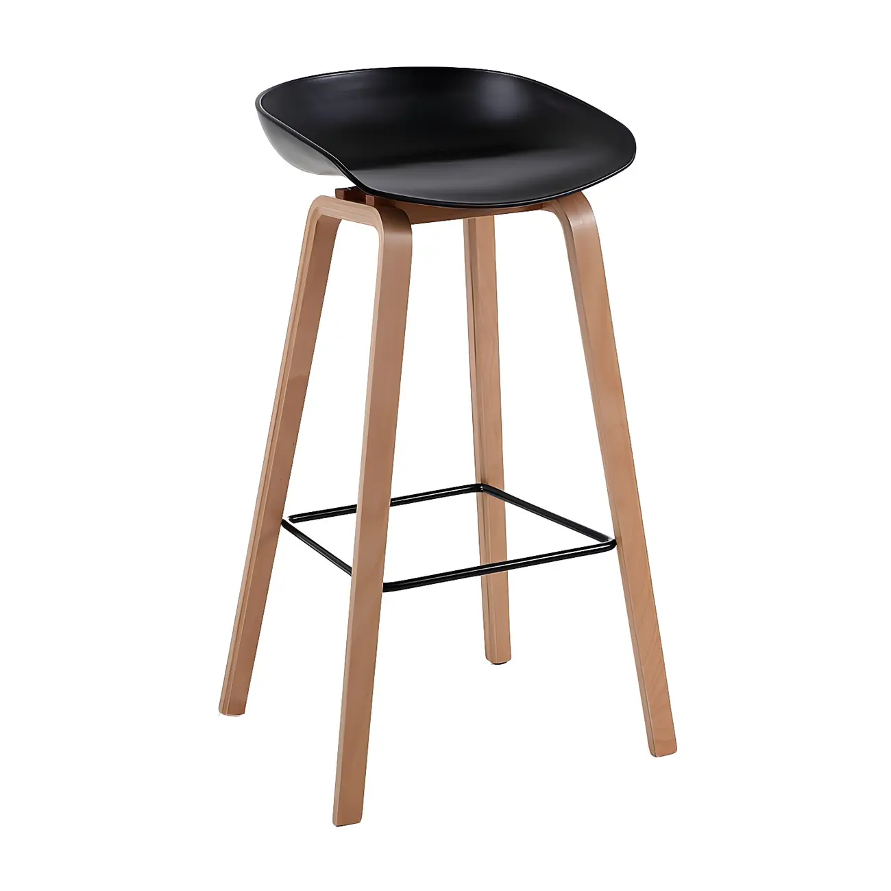 Mid-Century Modern Plastic Bar Stool with Wood Legs