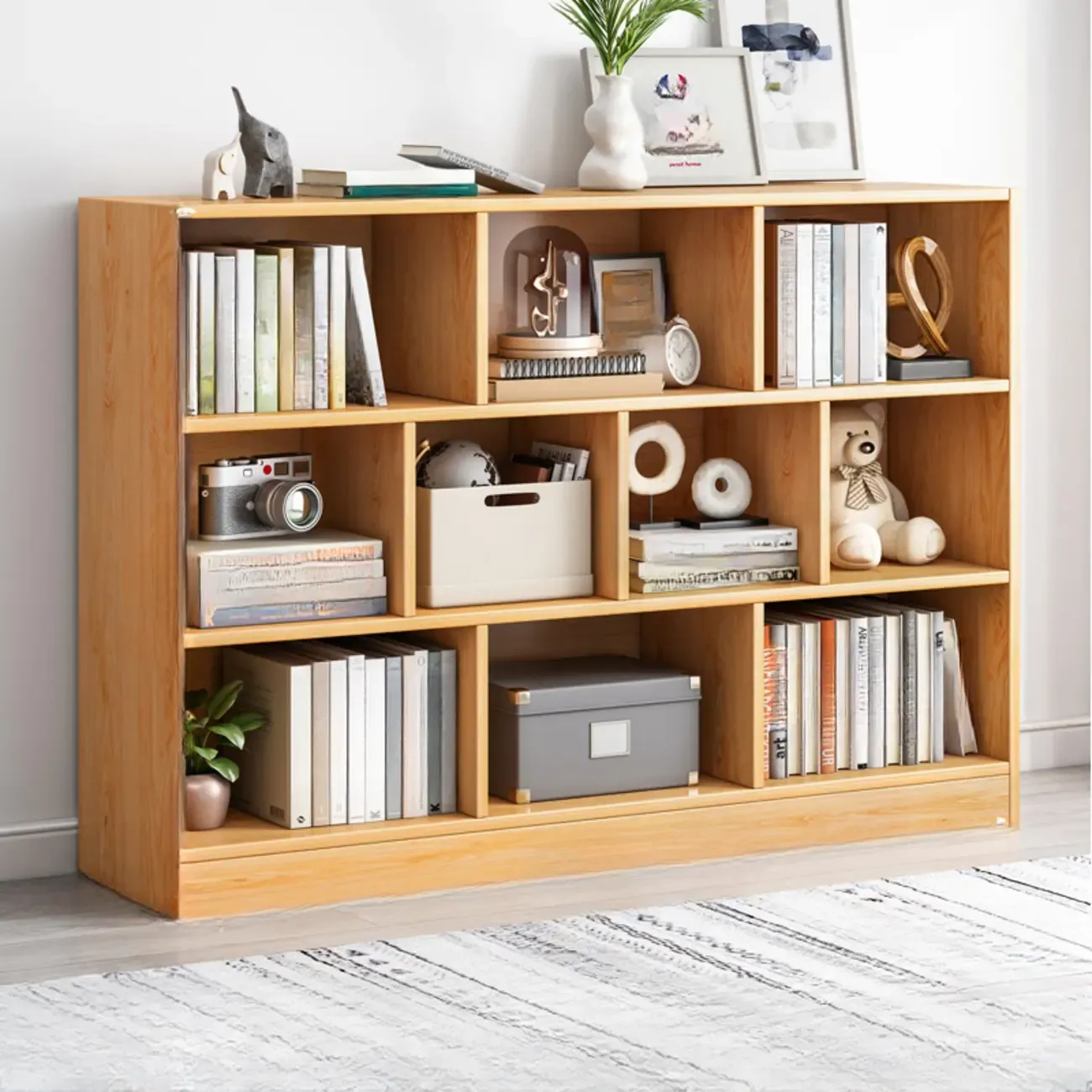 Simple Natural Finish Modular Vertical Wood Bookcase