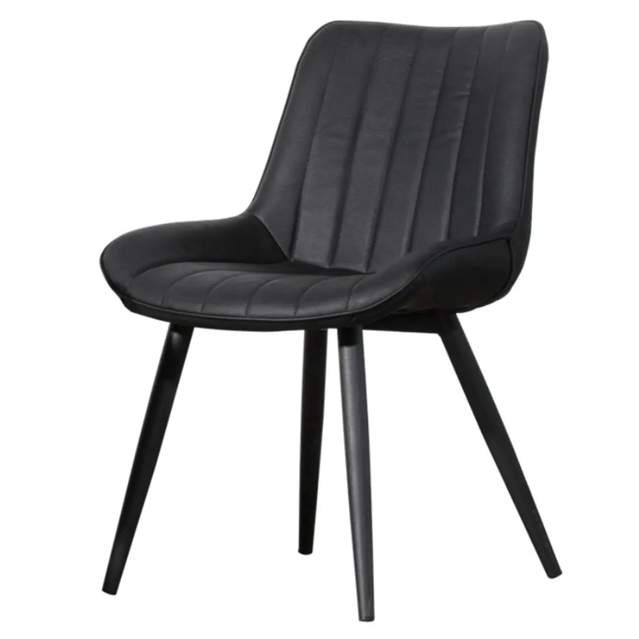 Simple Upholstered Leather Dining Chair Solid Back Metal Legs