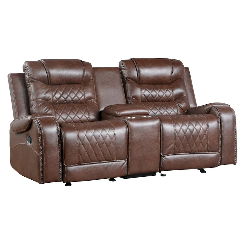 78 Inch Manual Recliner Loveseat, Cupholder Console Brown Faux Leather