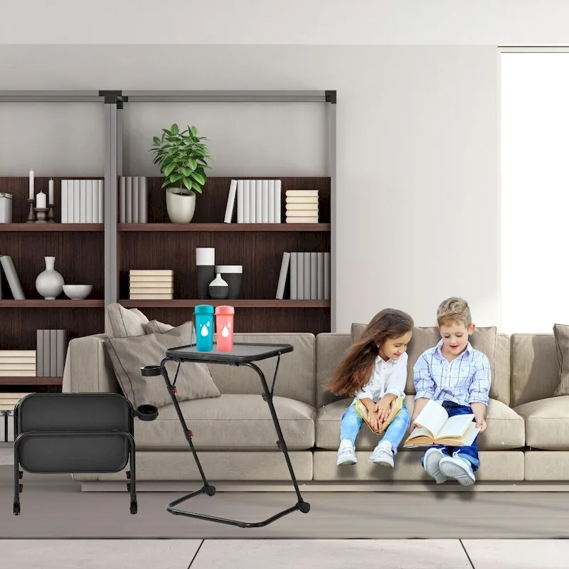 TV Tray Table Desk with Cup Holder Adjustable Folding for Home, Office,Foldable, Portable, Stable, Llghtwelght, Storage