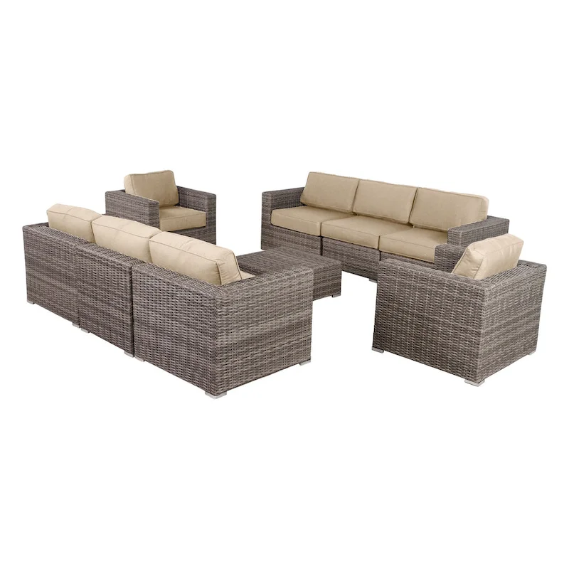 LSI Antibes Grey Wicker Sunbrella 9-piece Sofa Club Set