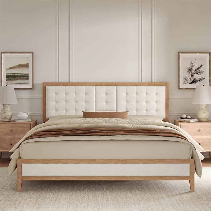 Upholstered Platform Bed with Flip-Down Headboard | Ivory | Queen / King | Sleeps 2