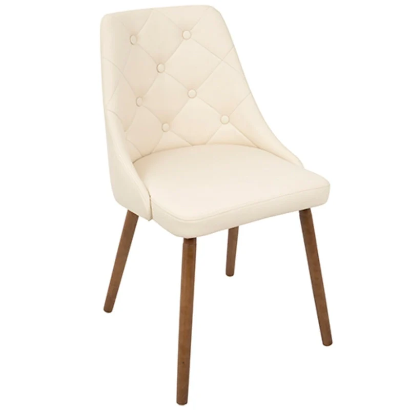 Walnut and Cream Quilted Faux Leather Dining Chair