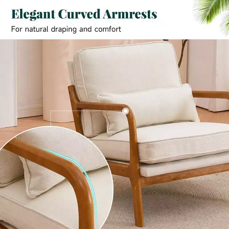 Karl Home 2Pcs Mid Century Solid Wood Accent Chair Upholstered Armchair with an Extra Pillow