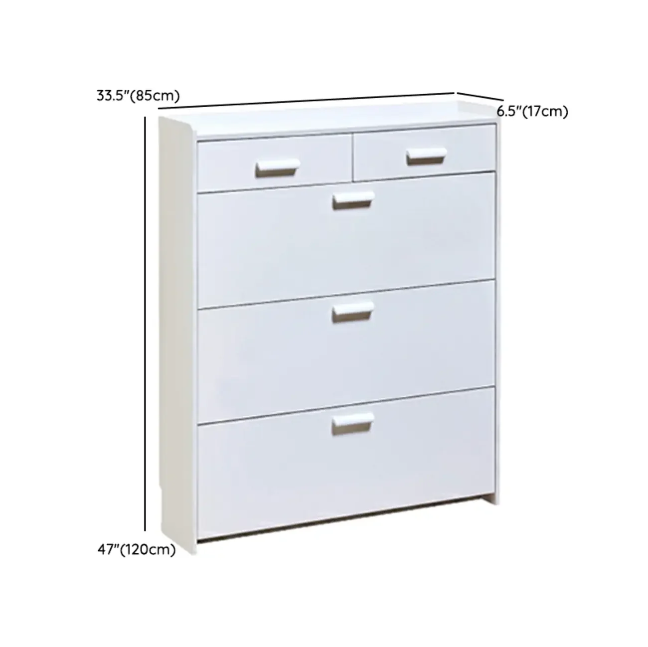Narrow Wall-Mounted White Shoe Cabinet with Drawers