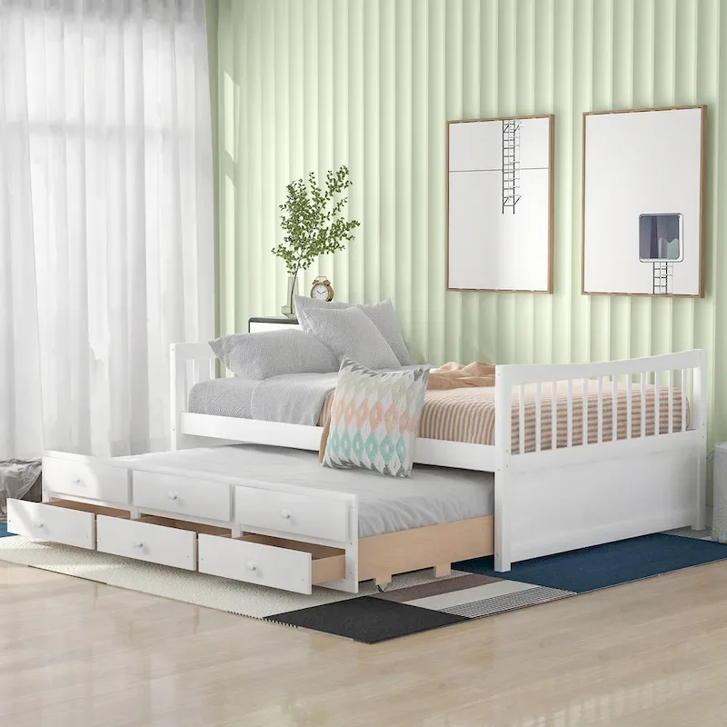 Grey/White Full/Twin Daybed with Trundle & 3 Drawers, Sleeps 2