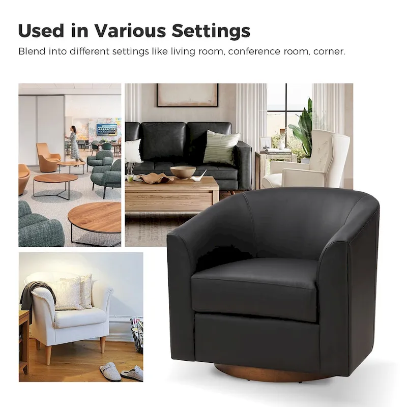 Haley Modern Swivel Barrel Faux Leather Chair with Solid Wood Base Set of 2 by HULALA HOME