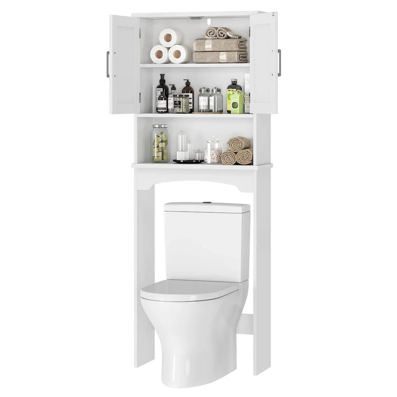 Over The Toilet Storage Cabinet with Double Doors and Anti-Tip Device