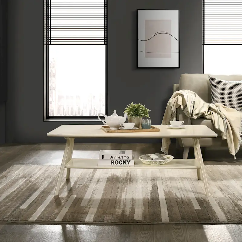 Roundhill Furniture Arona Mid-Century Modern Wood Coffee Table with Shelf