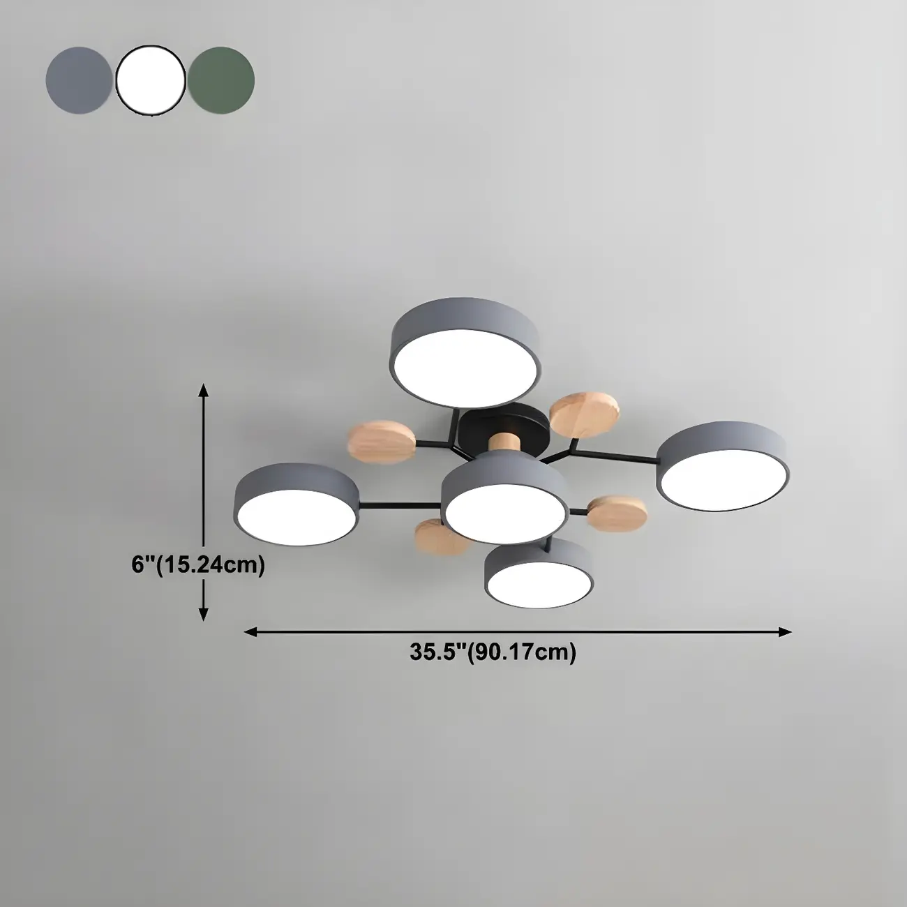 Large Gray Round Metal Semi-Flush Ceiling Light, 7-Light