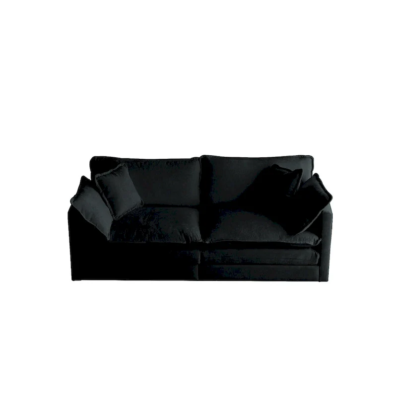 Black 2-Piece Chenille Sofa Set with Loveseat Sofa and Single Sofa