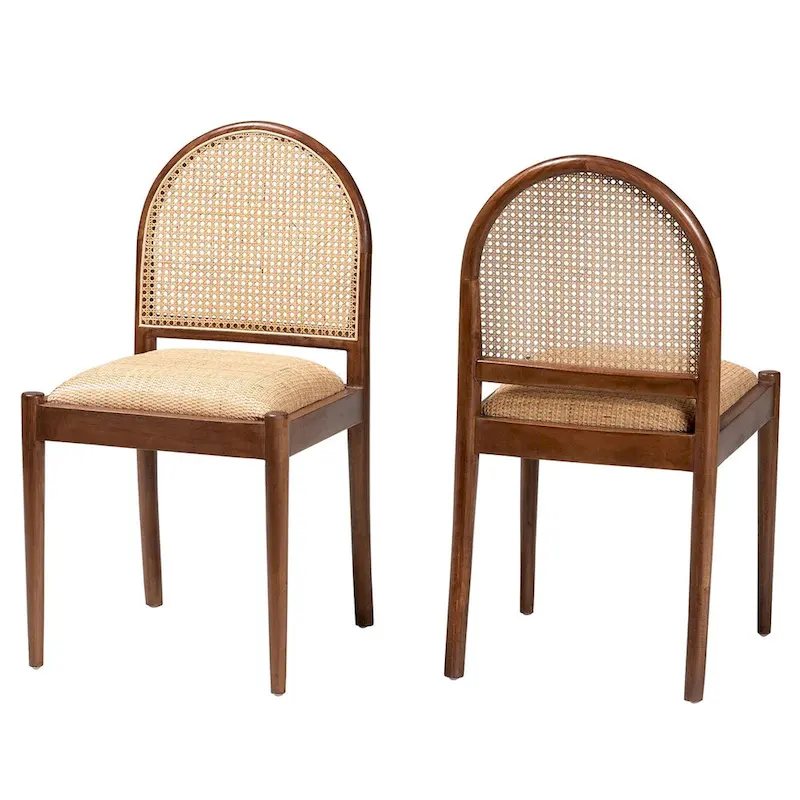 Maryland Modern Bohemian Natural Rattan and Acacia Wood 2-Piece Dining Chair Set