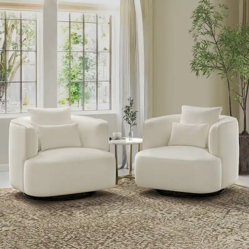 Swivel Accent Armchair Fabric Blend, Modern Barrel Living Room Sofa Chair - 32.7 W x 32.7 D x 26.8 H