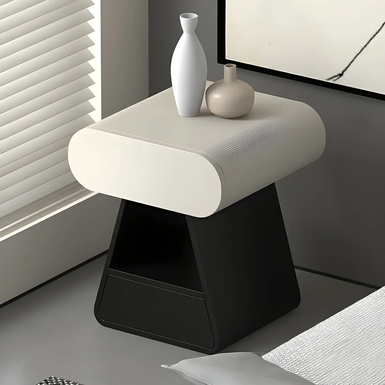 Simple Rectangular Wood Black-White 2 Drawer Nightstand