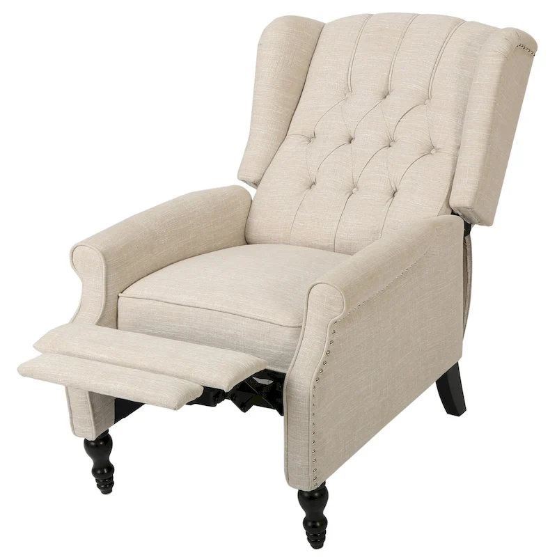 Tufted Fabric Wingback Recliner Club Chair