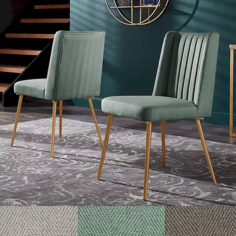 Herringbone Fabric Dining Chair with Gold Legs, Set of 2
