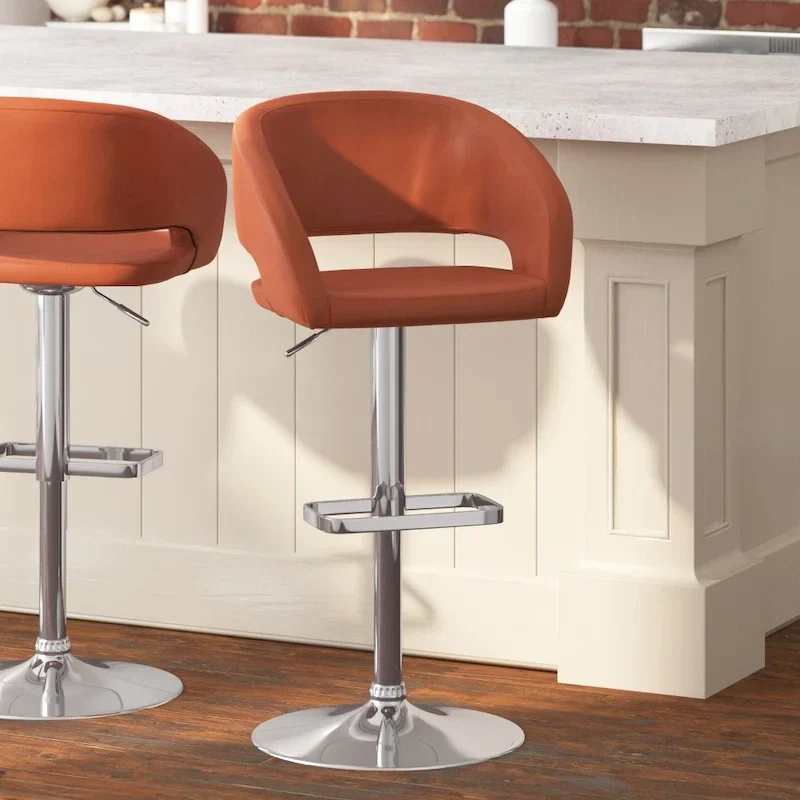 Modern Upholstered Adjustable Height Swivel Barstool with Footrest