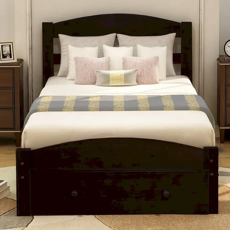 Twin Bed Frame with Storage Drawer - Pine Wood - Classic Style