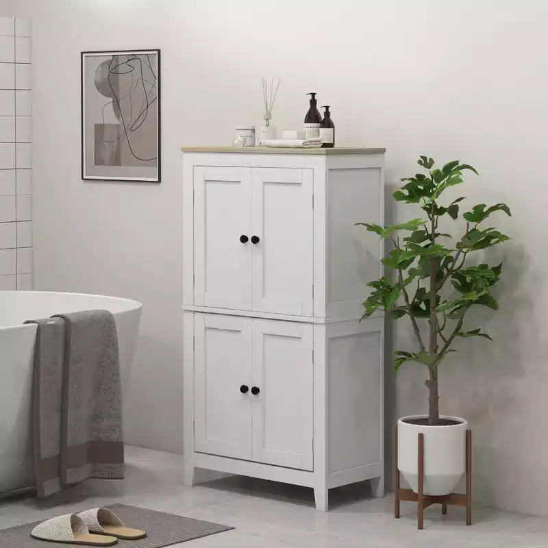HOMCOM Bathroom Cabinet, Bathroom Floor Cabinet with Adjustable Shelves, Freestanding Storage Cabinet with Doors, White