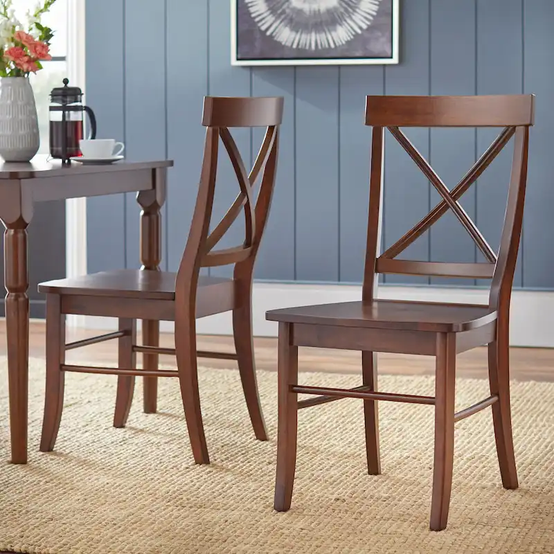 Mid-Century Rubberwood Dining Chair with Faux Leather Seat – Chestnut Wire-Brush
