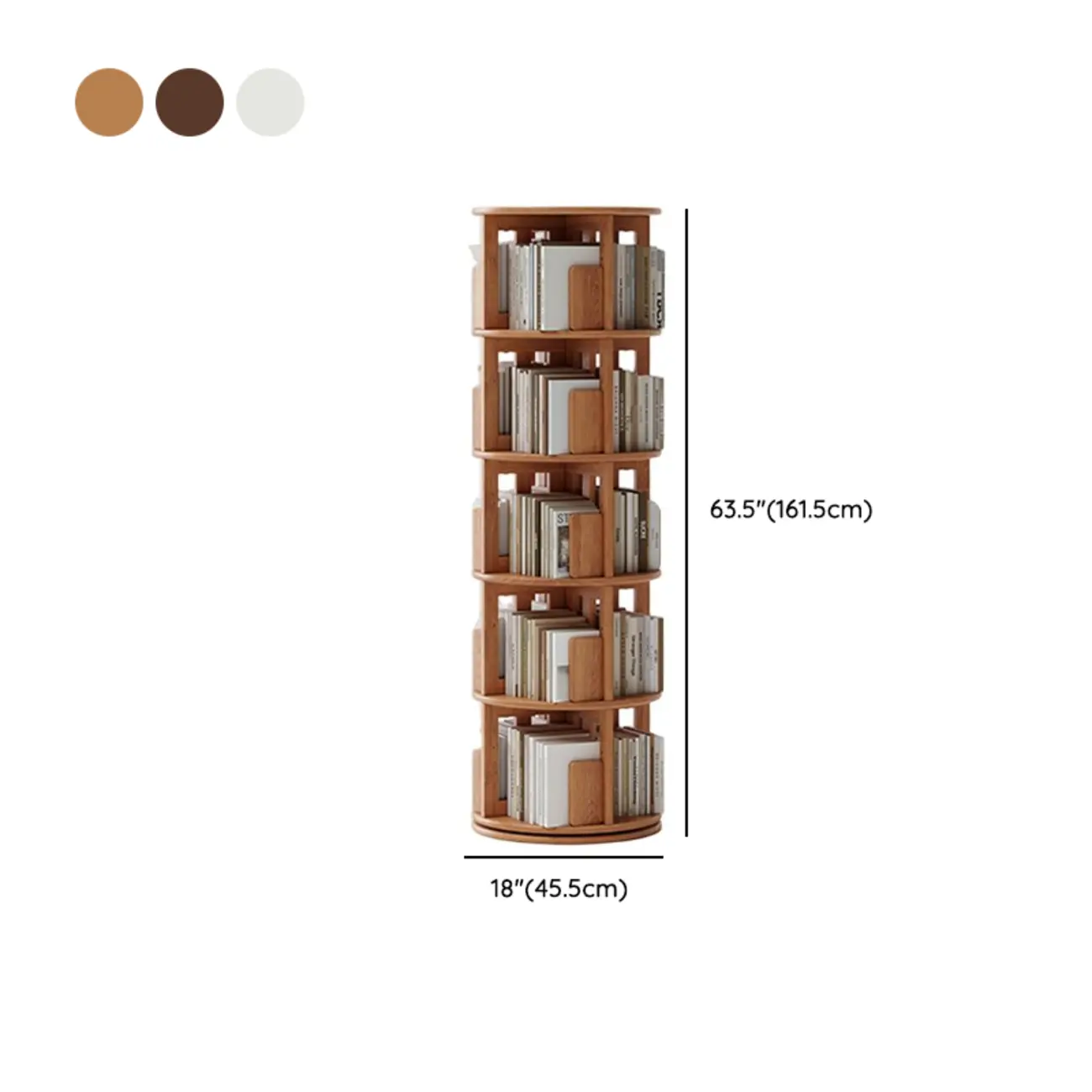 Cylindrical Movable 360° Rotating Wooden Bookshelf with Drawer