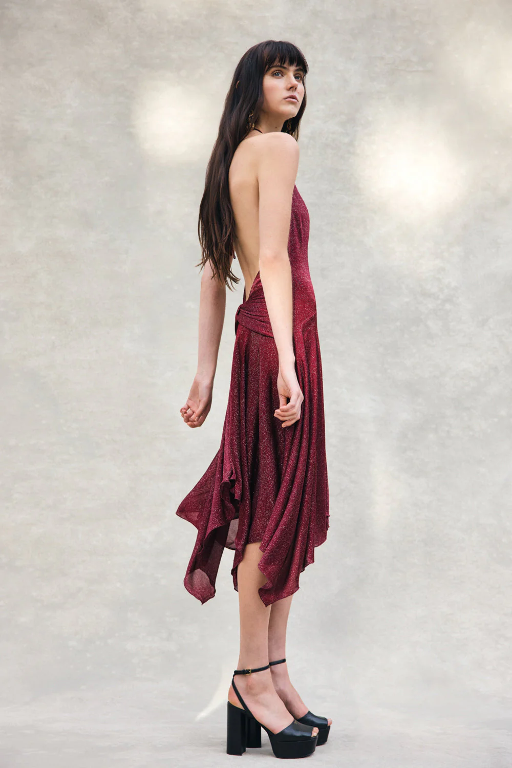 Sylvie Lurex Hankie Midi Dress - Wine